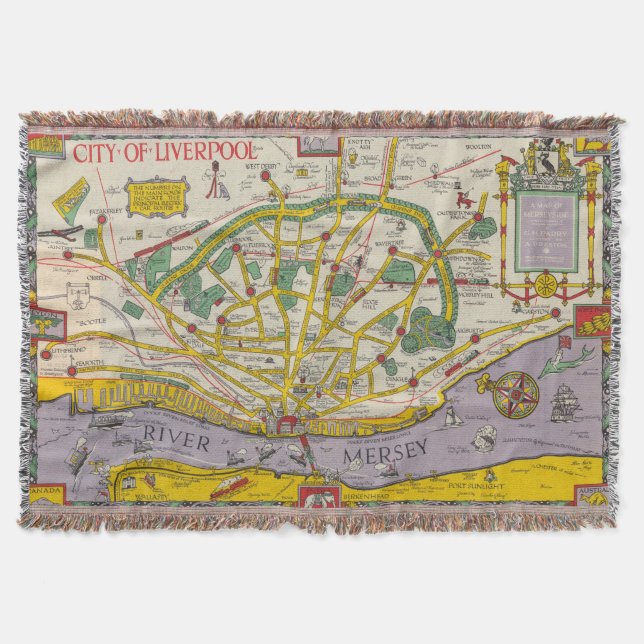 Manta Un mapa de Merseyside, Liverpool (Anverso)