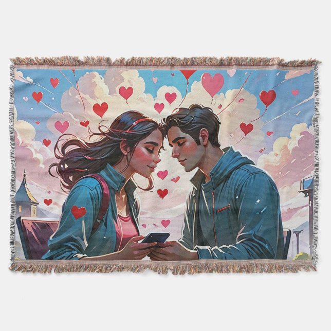 Manta Una pareja enamorada de los corazones voladores -  (Anverso)