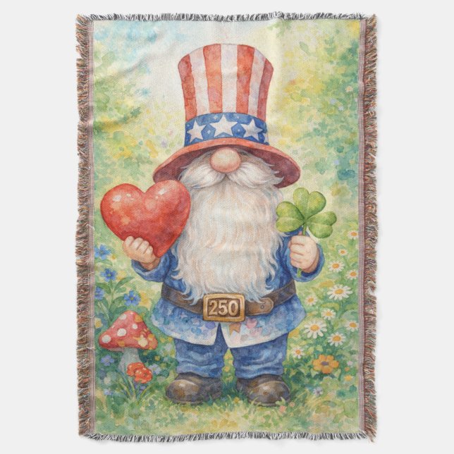 Manta USA 250th Anniversary Patriotic Gnome Heart Shamro (Frente vertical)