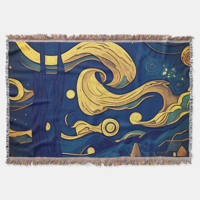 Manta Van Gogh Blankets, Noche estrellada generada por I (Anverso)