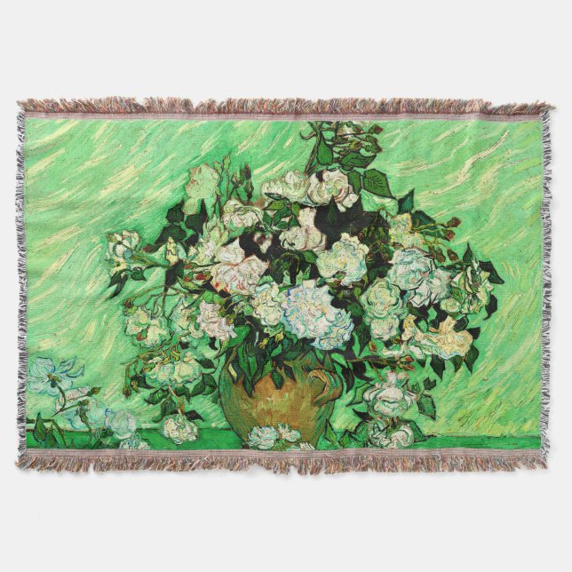 Manta Van Gogh - Rosas blancas, pintura famosa, (Anverso)