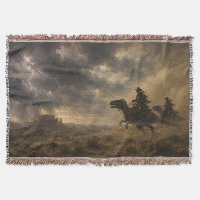 Manta Vaqueros montando dinosaurios a través de una torm (Anverso)