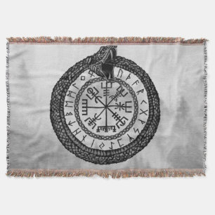 Manta Vegvisir con Ouroboros y runas - escala de grises
