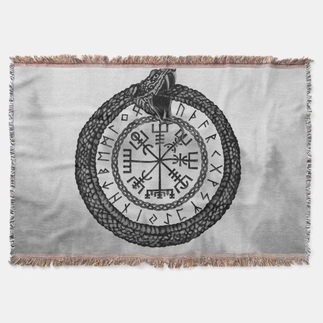 Manta Vegvisir con Ouroboros y runas - escala de grises (Anverso)