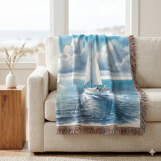 Manta Velero Solitario Blue Horizon (Blue Horizon Solitary Sailboat Throw Blanket)