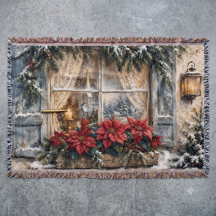 Manta Ventana de Navidad con Poinsettia Nevada