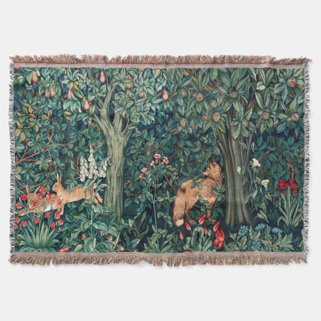 Manta VERDAD, ANIMALES FORESTALES Hares, Fox, Floral Ver (Anverso)