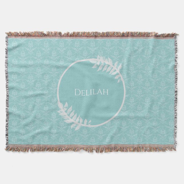 Manta Verde azulado elegante Damask Personalizado Throw  (Anverso)