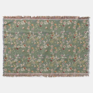 Manta Verde Bohemio Floral para Lanzar