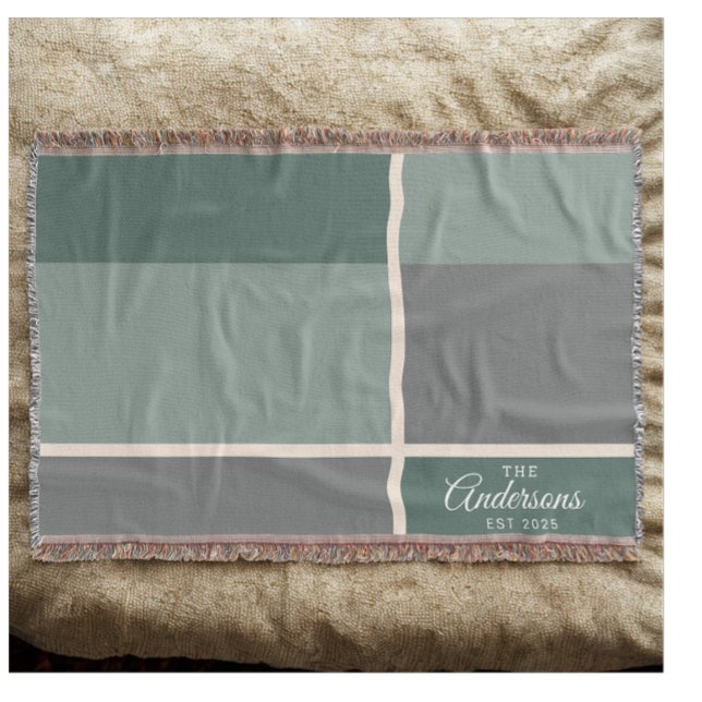 Manta Verde Nombre de Pareja de Boda Personalizado (Modern personalized wedding couple name with date throw blanket)
