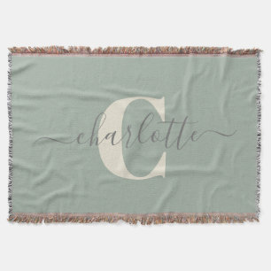 Manta Verde Salvia Rústico Nombre Personalizado Monogram