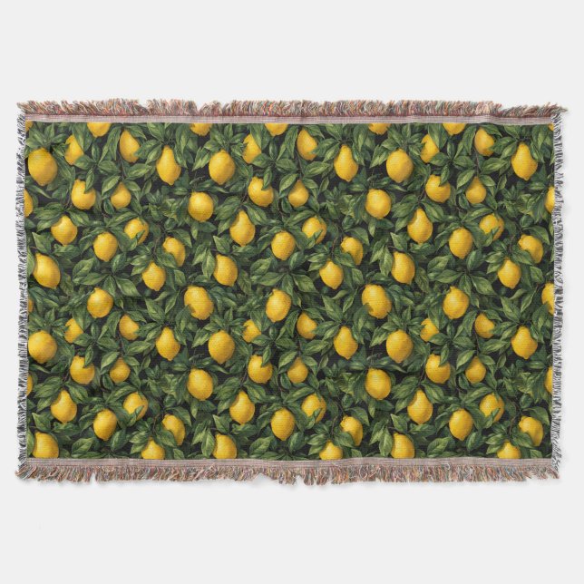 Manta Vibrant Lemon Citrus Tree Pattern (Anverso)
