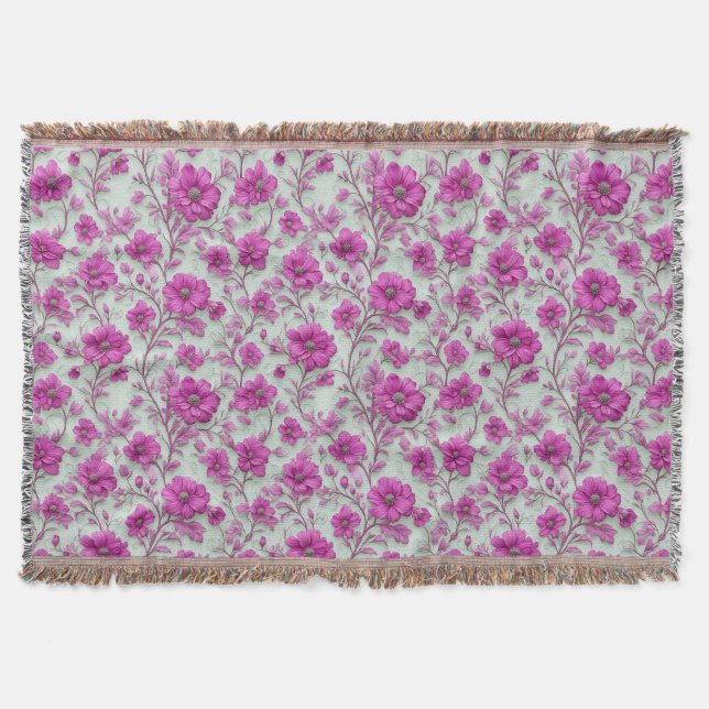 Manta Vibrant Pink Floral Pattern With Magenta Flowers (Anverso)