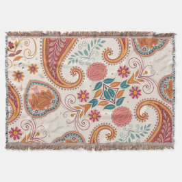 Manta Vibrante Boho Paisley patrón floral blanco