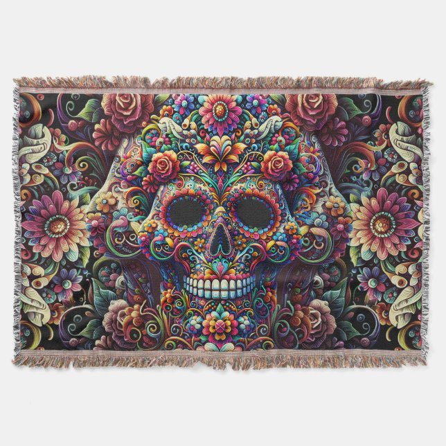 Manta Vibrante Floral Super Sugar Skull (Anverso)