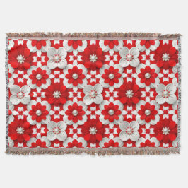 Manta Vibrante patrón floral rojo y blanco con perla
