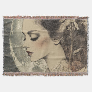 Manta Viejo Boho Sideview mujer y luna creciente