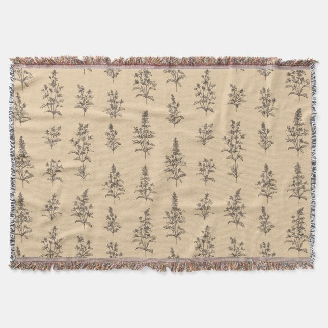 Manta Vintage Botanical Herb Pattern – Neutral Floral (Anverso)