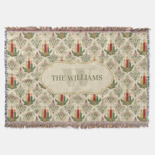 Manta Vintage Christmas Candles & Ornaments Monograma (Anverso)