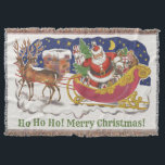 Manta Vintage Christmas, Jolly Santa Claus con Sleigh<br><div class="desc">Diseño de vacaciones de Navidades de ilustracion de época del clásico libro de cuentos para niños "Fue la noche antes que los Navidades". Este diseño presenta a un alegre Santa Claus con su burla en el trineo de los juguetes que saca su equipo de renos. Santa está a punto de...</div>