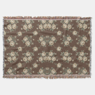 Manta Vintage Cream Roses on Mocha Brown Pattern