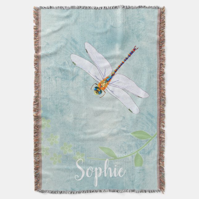 Manta Vintage Dragonfly on Faded Floral Background (Frente vertical)