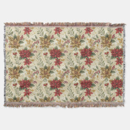 Manta Vintage Elegante Red & Gold Poinsettia Floral