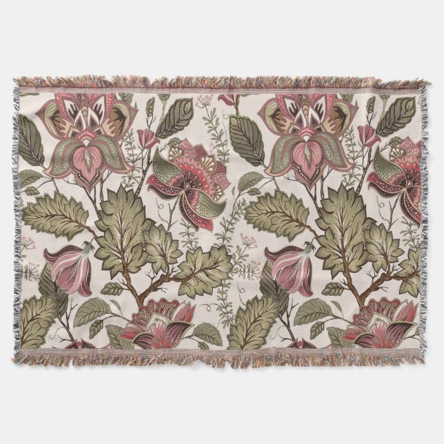 Manta Vintage estampado floral rosa polvoriento (Anverso)