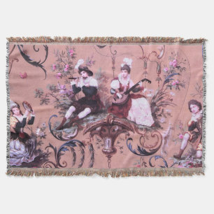 Manta Vintage French Pink Toile Estilo Victoriano Floral