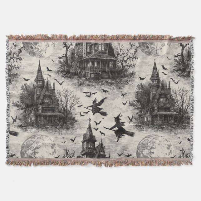Manta Vintage Hauned House y Witch Toile Pattern (Anverso)