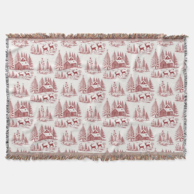 Manta Vintage Ilustracion Reno y Casas Invierno (Anverso)