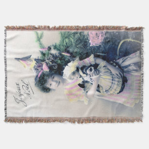 Manta Vintage Joyeux Noël con Chica y muñeca