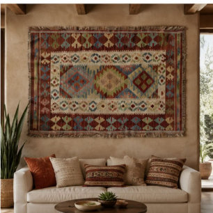 Manta Vintage Kilim Geometric Multicolor Folk Textile