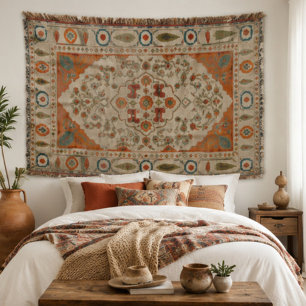 Manta Vintage Oriental Floral Kilim Southwestern Boho