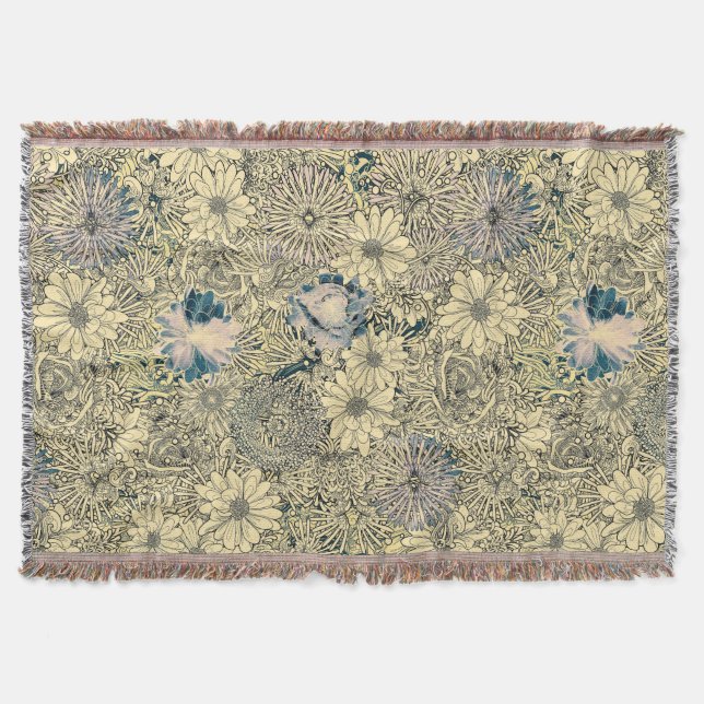 Manta Vintage Shabby Chic Abstract Ilustracion floral (Anverso)