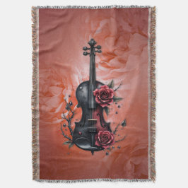Manta Violín negro gótico con rosas rojas