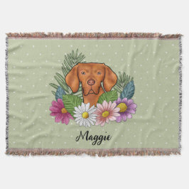Manta Vizsla Húngara Con Flores Y Nombre Coloridos