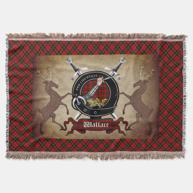 Manta Wallace Clan Badge & Tartan Throw Blanket (Anverso)