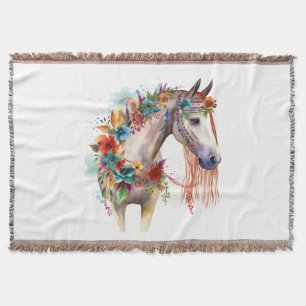Manta Watercolor Flor Boho Horse Pastel