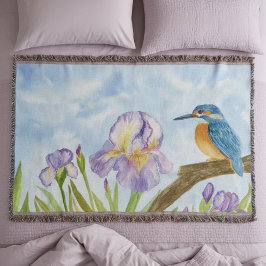 Manta Watercolor Kingfisher with Purple Irises