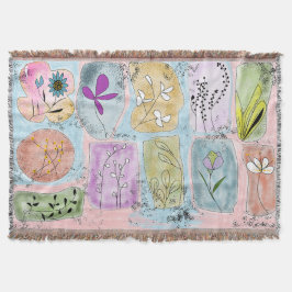 Manta Watercolor Whimsical Flowery Doodle Throw Blanket