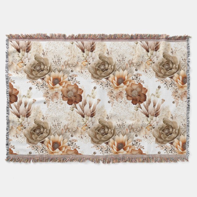 Manta Western Brown Cream Southwest Floral (Anverso)