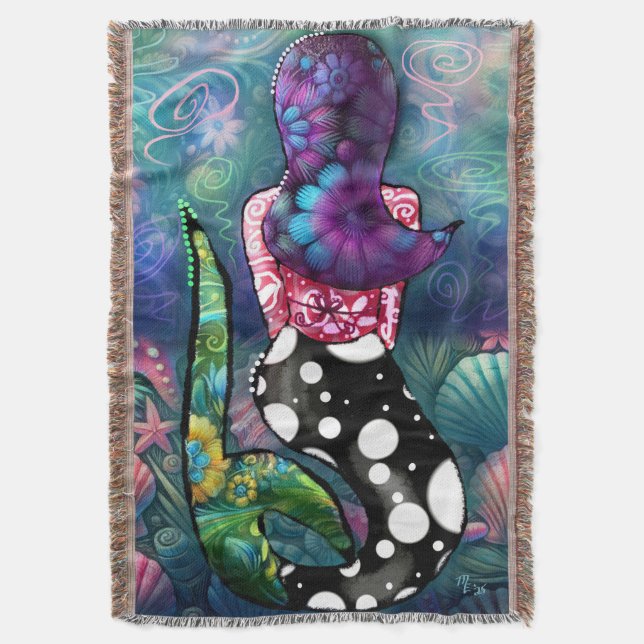 Manta Whimsical Abstract Mermaid Nautical Teal Seashells (Frente vertical)