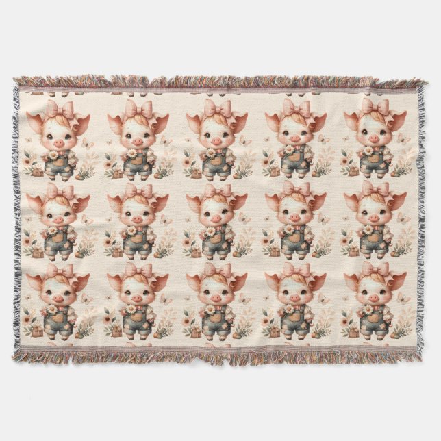 Manta Whimsical Piglet in Pastel Overalls Peach (Anverso)