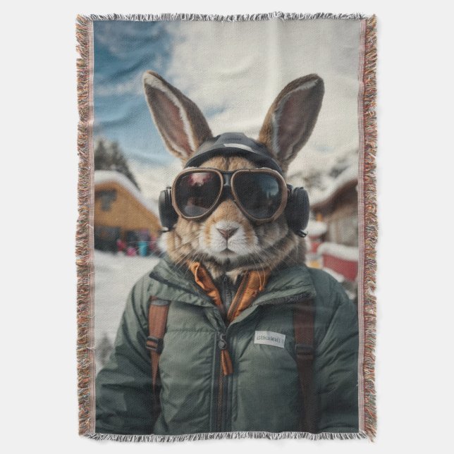 Manta Whimsical Snowboarding Bunny (Frente vertical)