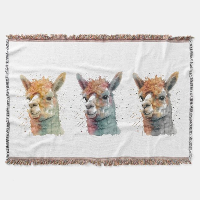 Manta Whimsical Watercolacas Alpacas (Anverso)