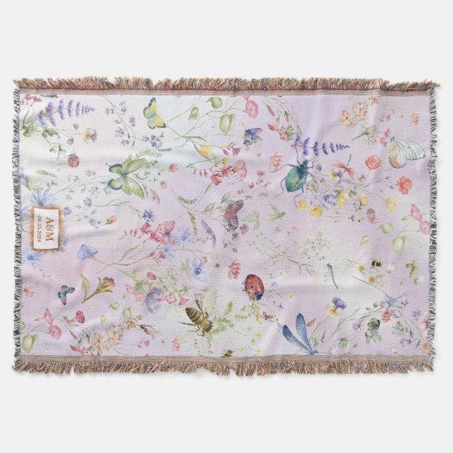Manta Whimsical Wildflower Pink Keepsake Throw Blanket (Anverso)