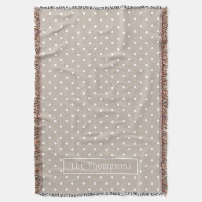 Manta White On Beige Polka Dots Pattern With Custom Name (Frente vertical)