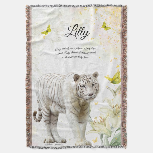 Manta White Tiger and Lilies Throw Blanket (Frente vertical)