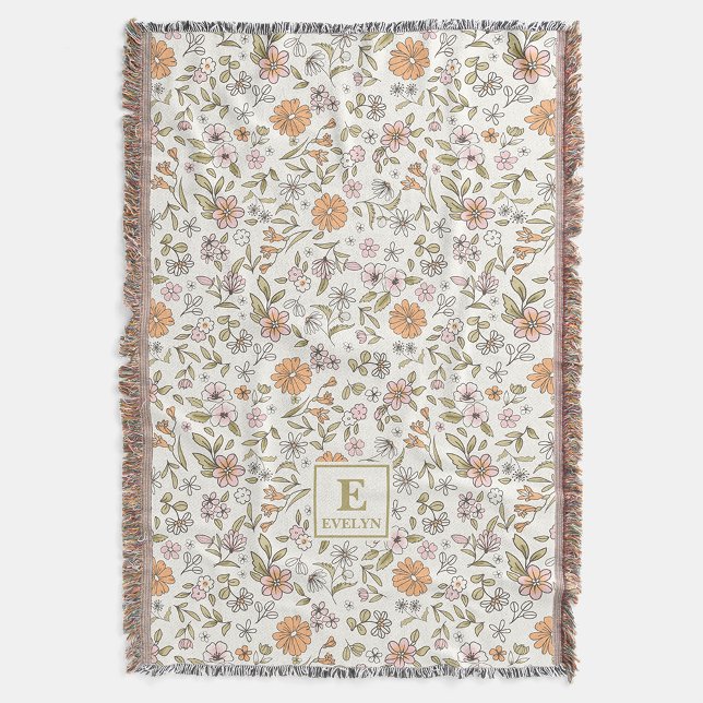 Manta Wildflower Custom Name MonogramThrow Blanket (Subido por el creador)